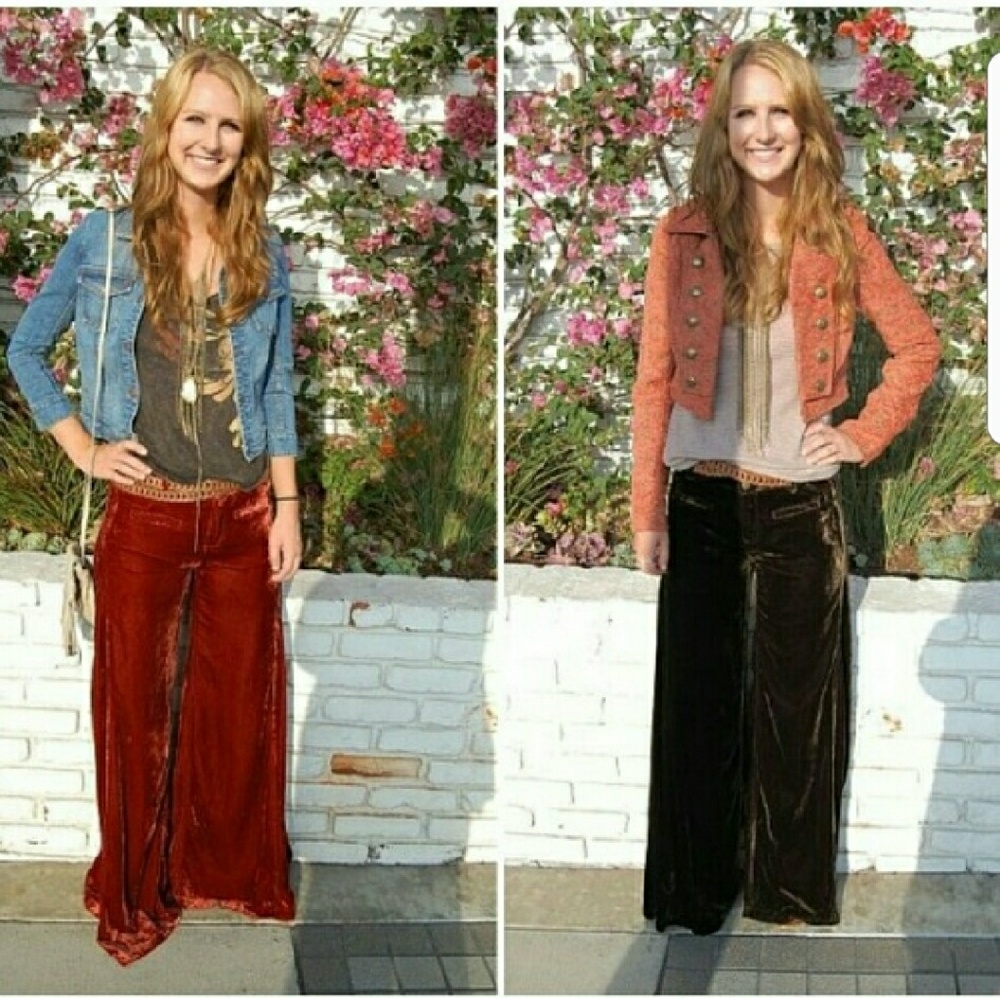 Free People Rust Velvet Wide Leg Pants